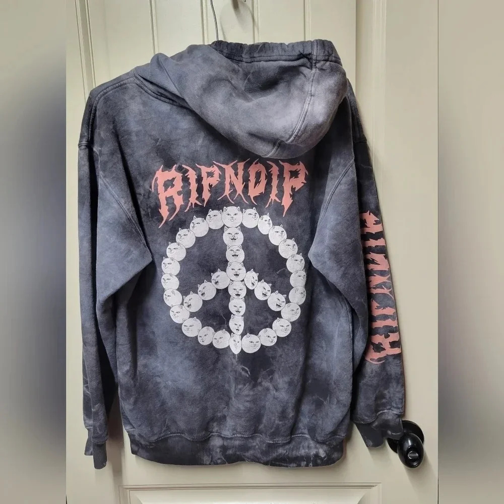 ‼️3/$30‼️ Ripndip Acid Wash Lightening Tie Dye Cat Peace Sign Nerm Hoodie Small - Picture 10 of 12